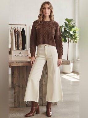 Dance & Marvel Cream High-Waist Wide-Leg Jeans